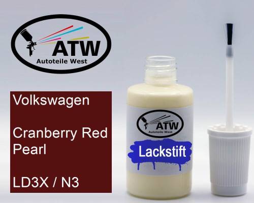 Volkswagen, Cranberry Red Pearl, LD3X / N3: 20ml Lackstift, von ATW Autoteile West.